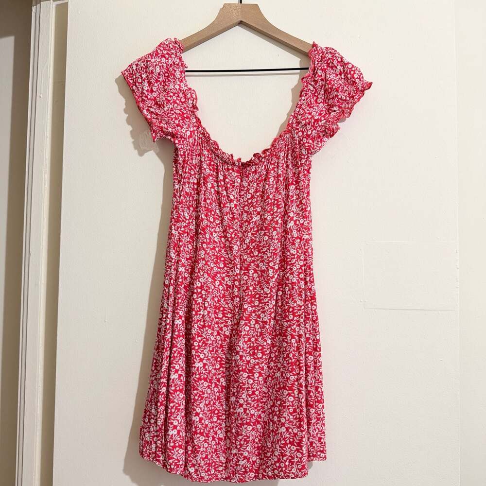 Princess Polly Red Floral Mini Dress Size 6 Puff Sleeve Cottagecore Summer - Picture 2 of 5